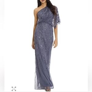 Adrianna Papell One-Shoulder Beaded Dress in Gray